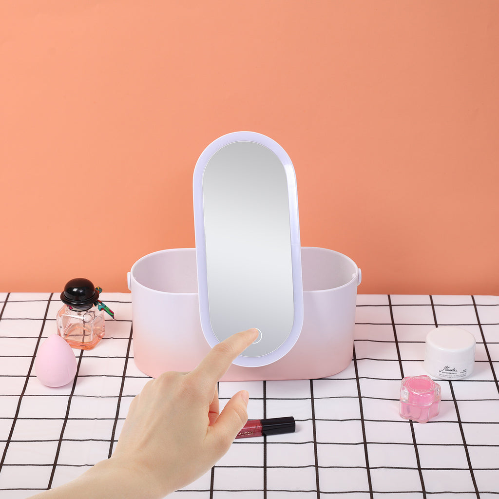 Miroir Maquillage LED Portable avec Rangement Pratique - Idéal pour les Voyages