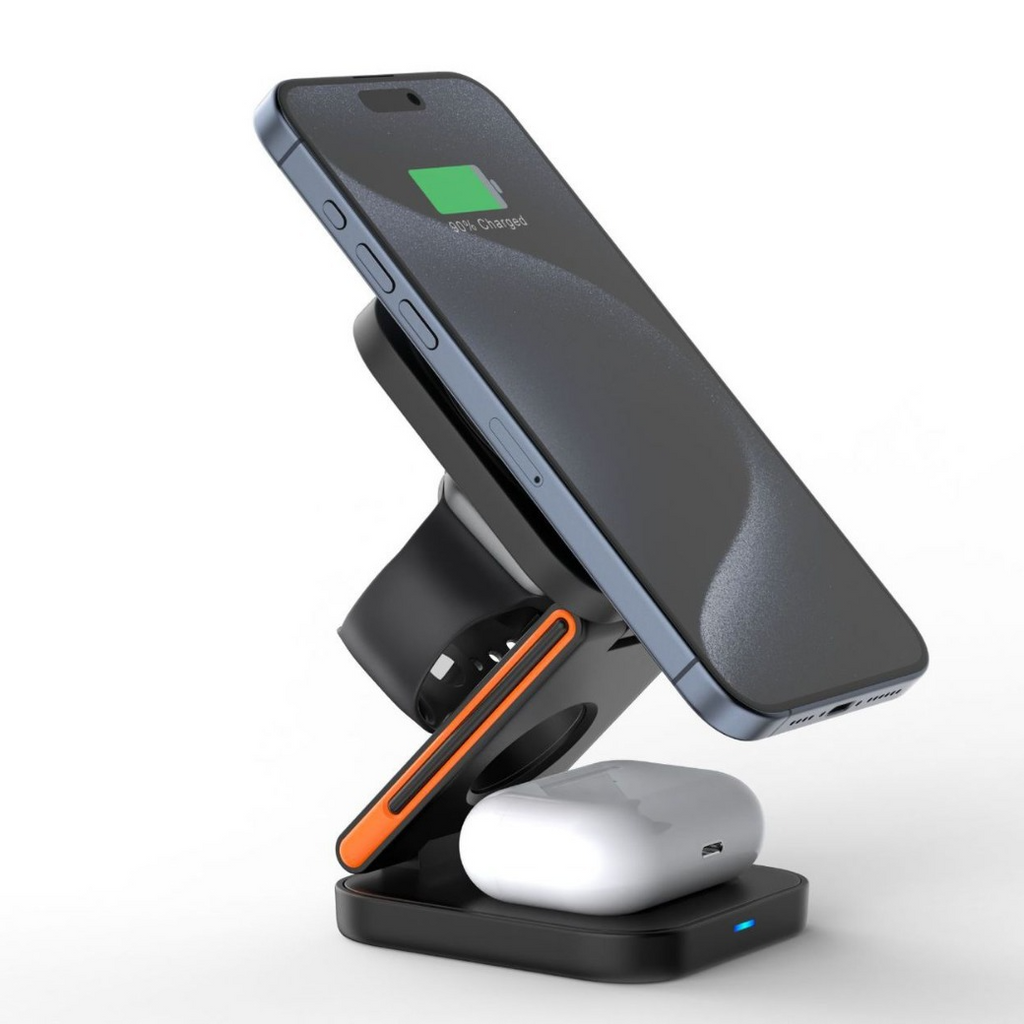 Chargeur Sans Fil Pliable 3-en-1 : Pratique et Polyvalent