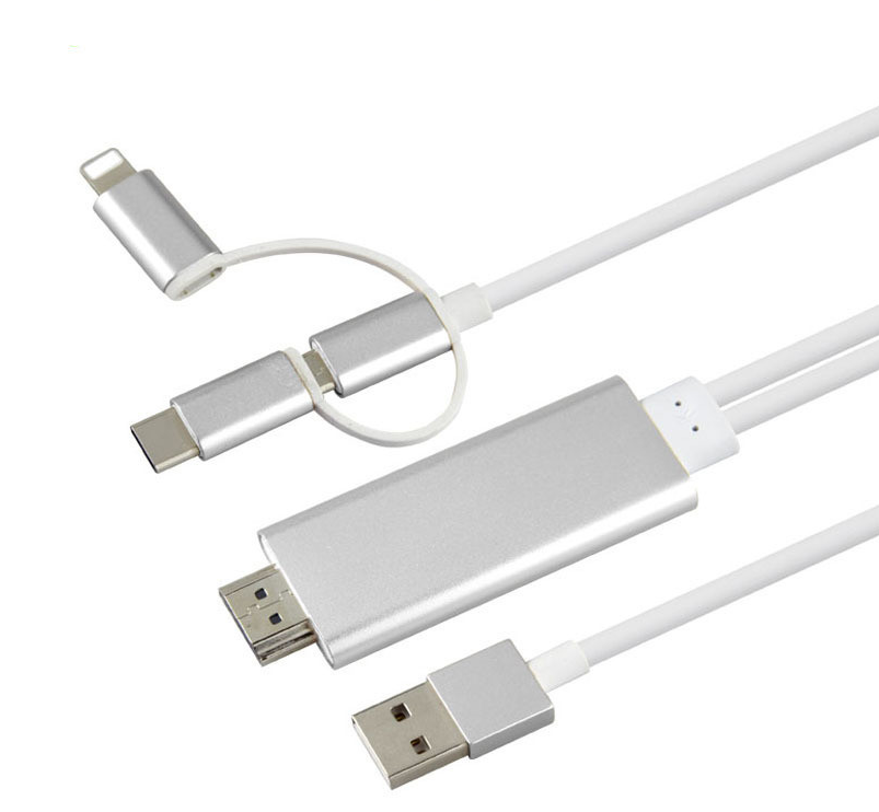 Câble Projection 3 En 1 Type-C Vers HDMI - Idéal pour Smartphone Blanc