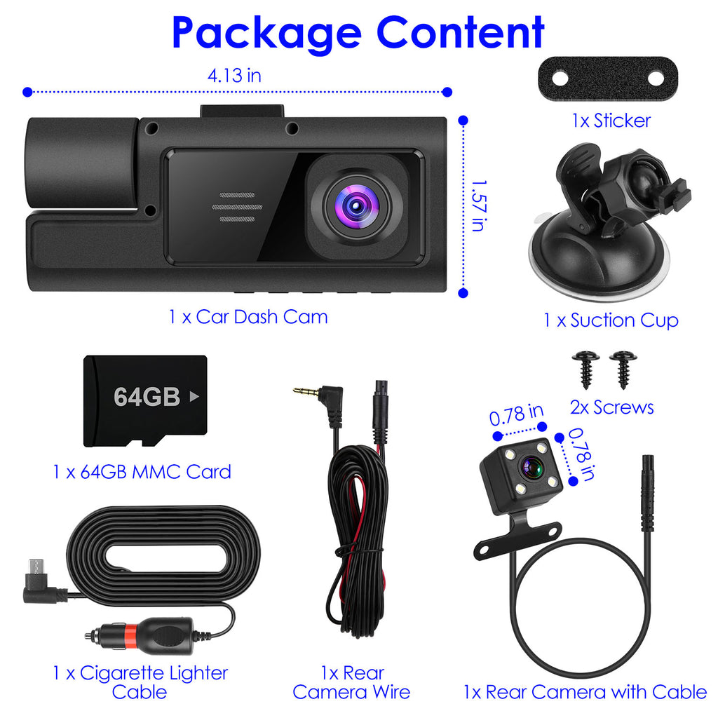 Caméra Dash Auto WiFi FHD 1080P - Vision 3 Canaux pour Sécurité