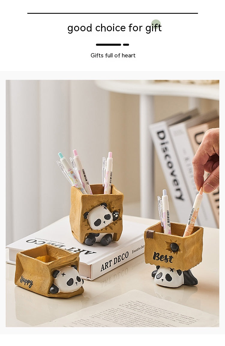 Porte-Stylo Panda Mignon pour Bureau, Décoration Créative - Blanc
