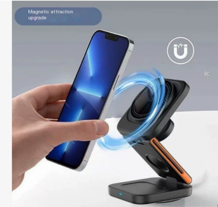 Chargeur Sans Fil Pliable 3-en-1 : Pratique et Polyvalent