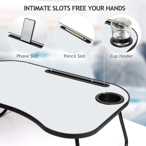 Bureau Portable Pliable Élégant avec Support Tasse - Idéal pour le Télétravail