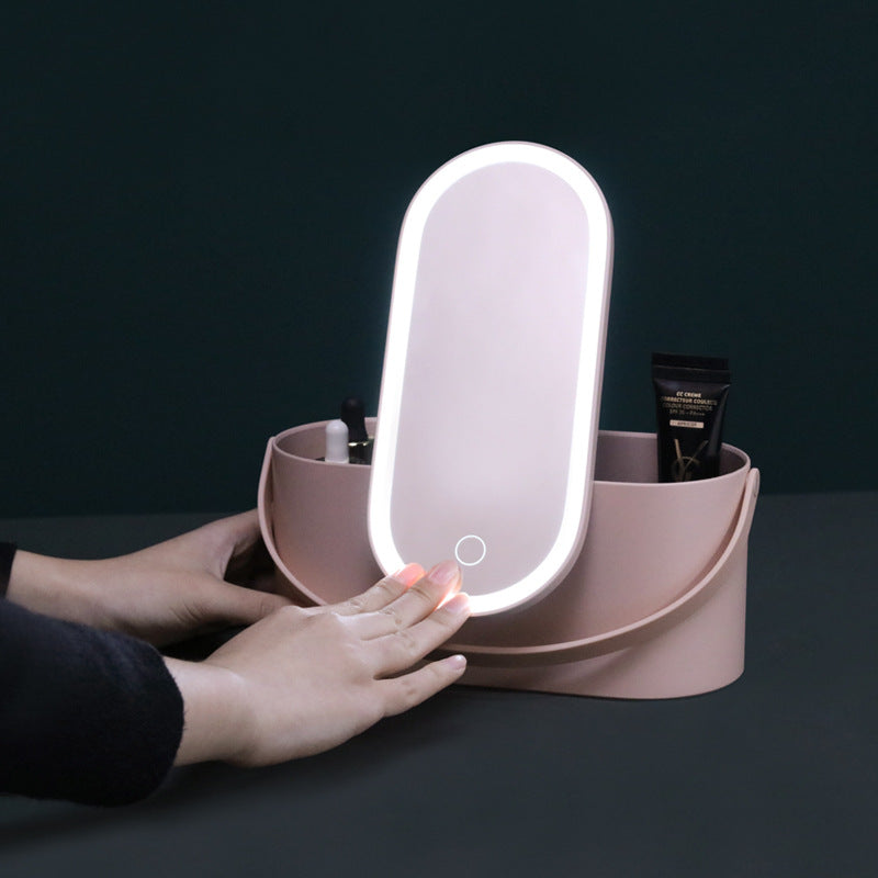 Miroir de Bureau LED Portable avec Rangement Pratique pour Cosmétiques