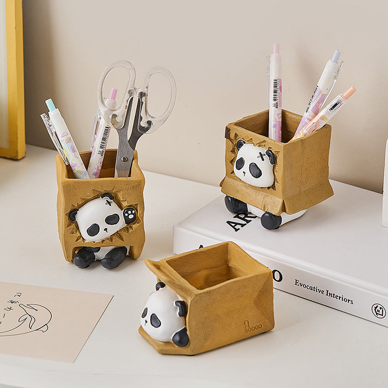 Porte-Stylo Panda Mignon pour Bureau, Décoration Créative - Blanc