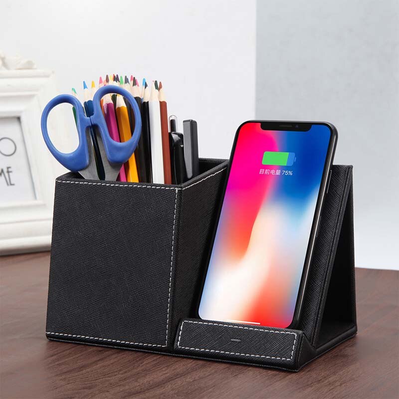 Chargeur sans fil et porte-stylo en cuir - Charge rapide et pratique