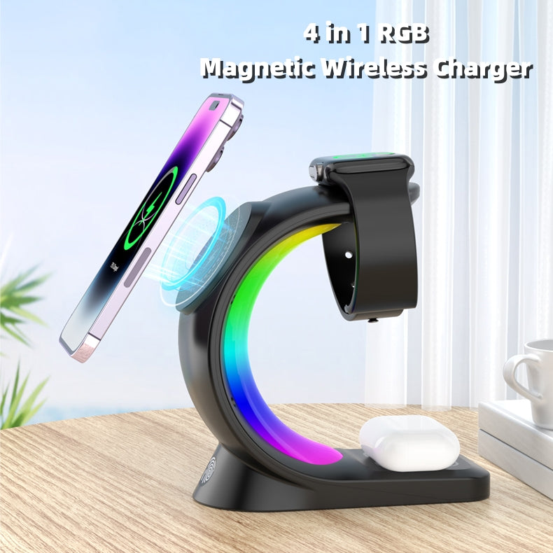 Chargeur Sans Fil Magnétique 4 en 1 - Station de Charge pour Smartphone et Accessoires