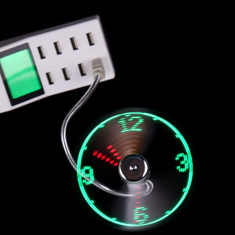 Ventilateur USB Mini Flexible avec Horloge LED - Idéal pour Bureau Noir