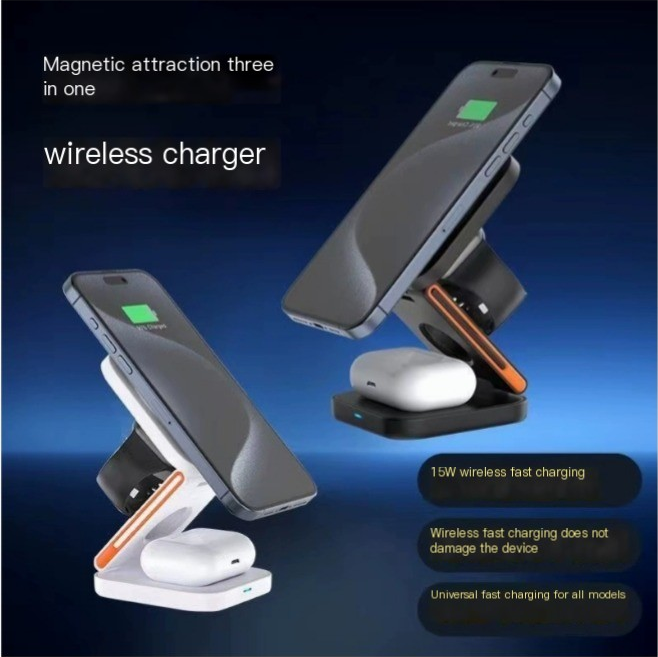 Chargeur Sans Fil Pliable 3-en-1 : Pratique et Polyvalent