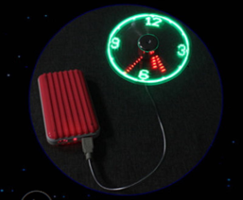 Ventilateur USB Mini Flexible Avec Horloge LED Pour Bureau - Noir