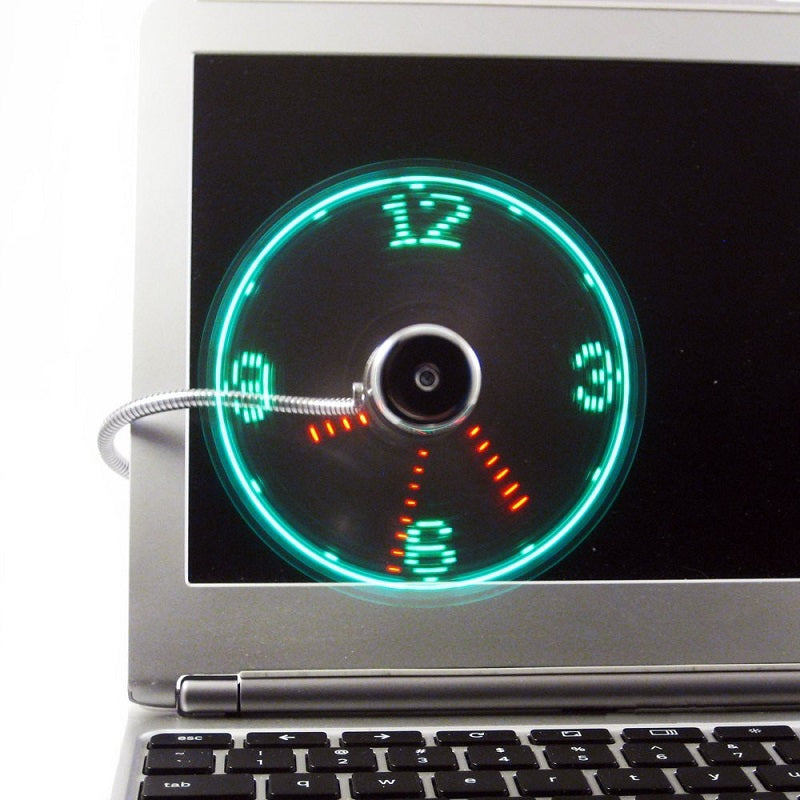 Ventilateur USB Mini Flexible avec Horloge LED - Idéal pour le Bureau