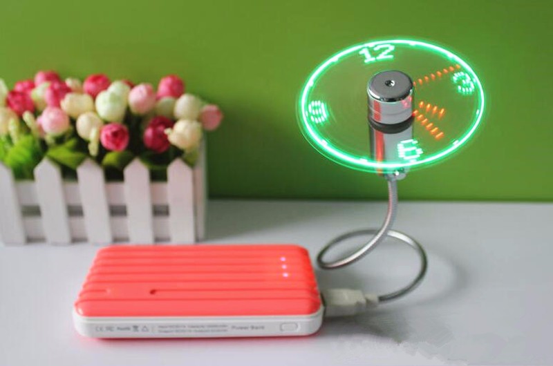 Ventilateur USB Mini Flexible Avec Horloge LED Pour Bureau - Noir