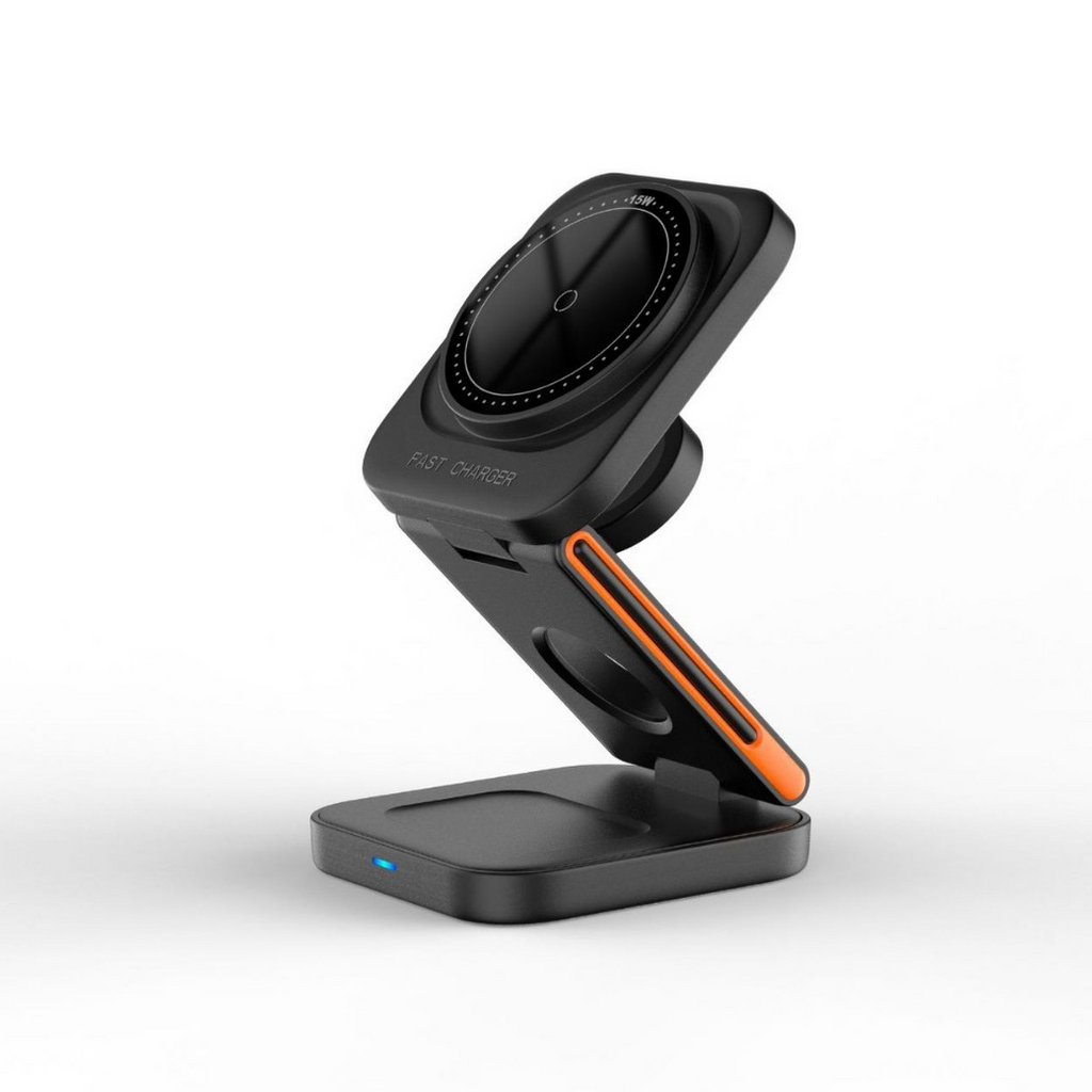 Chargeur Sans Fil Pliable 3-en-1 : Pratique et Polyvalent
