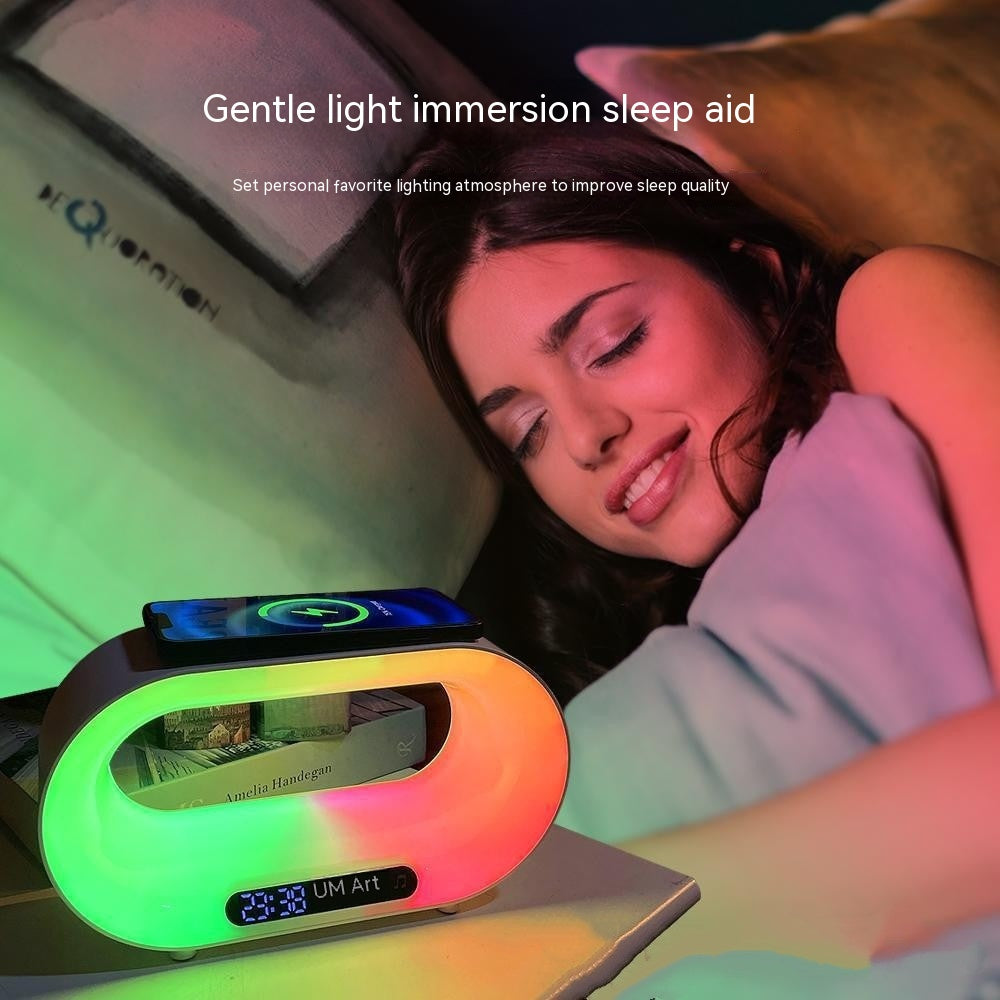 Lampe de Bureau LED RGB 3-en-1 avec Chargeur Sans Fil et Réveil