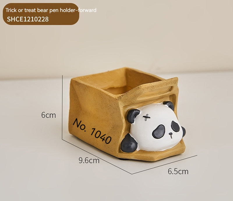 Porte-Stylo Panda Mignon pour Bureau, Décoration Créative - Blanc