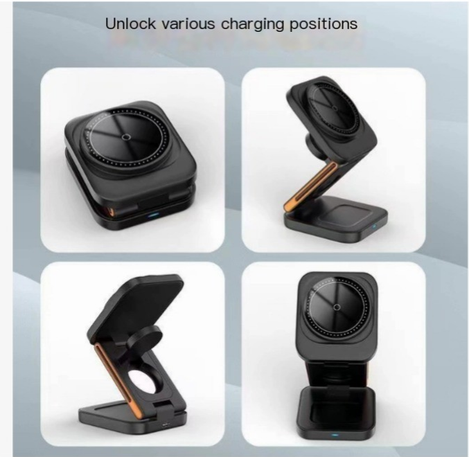 Chargeur Sans Fil Pliable 3-en-1 : Pratique et Polyvalent