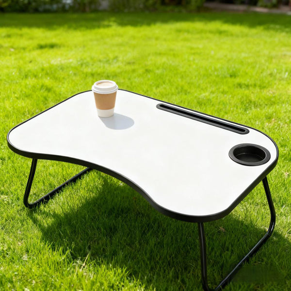 Bureau Portable Pliable Élégant avec Support Tasse - Idéal pour le Télétravail