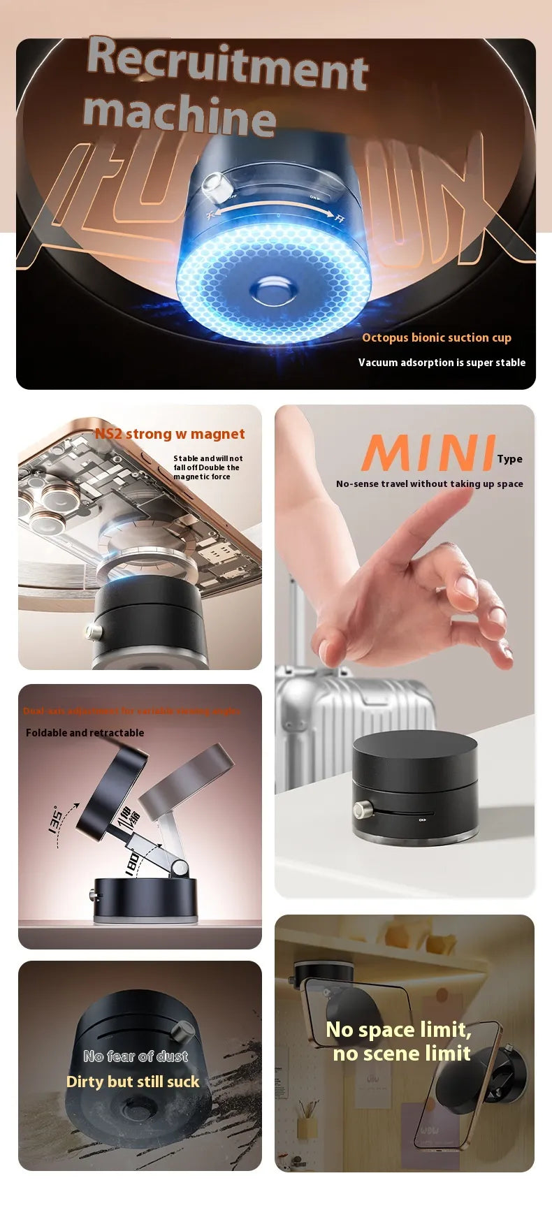 Support Téléphone Magnétique Pliable avec Ventouse - Pratique et Polyvalent